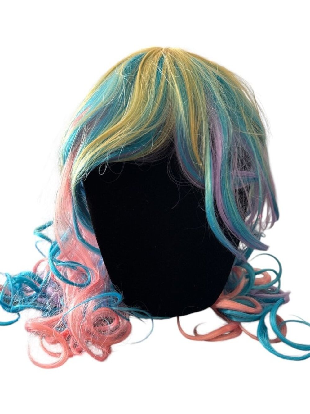 NWT Rainbow Pastel Long Curly Wig Adjustable Cap For Cosplay/Costume Halloween